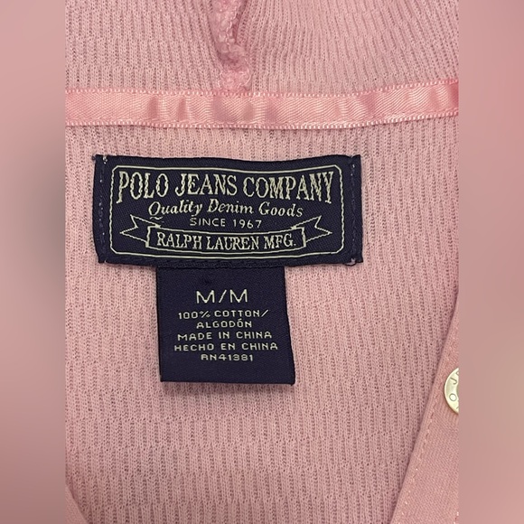 Vintage Y2K Ralph Lauren Polo Jeans Co Pink Hooded Henley 3/4 Sleeve Sz Medium - Picture 5 of 5